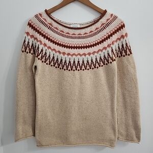 Sundance Piper Fair Isle Beige and Pink Patterned Sweater Small